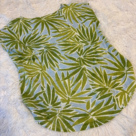 SIGRID OLSEN 100% Linen Short Sleeve Back Button Palm Print Top NWT flawed large - Picture 9 of 11